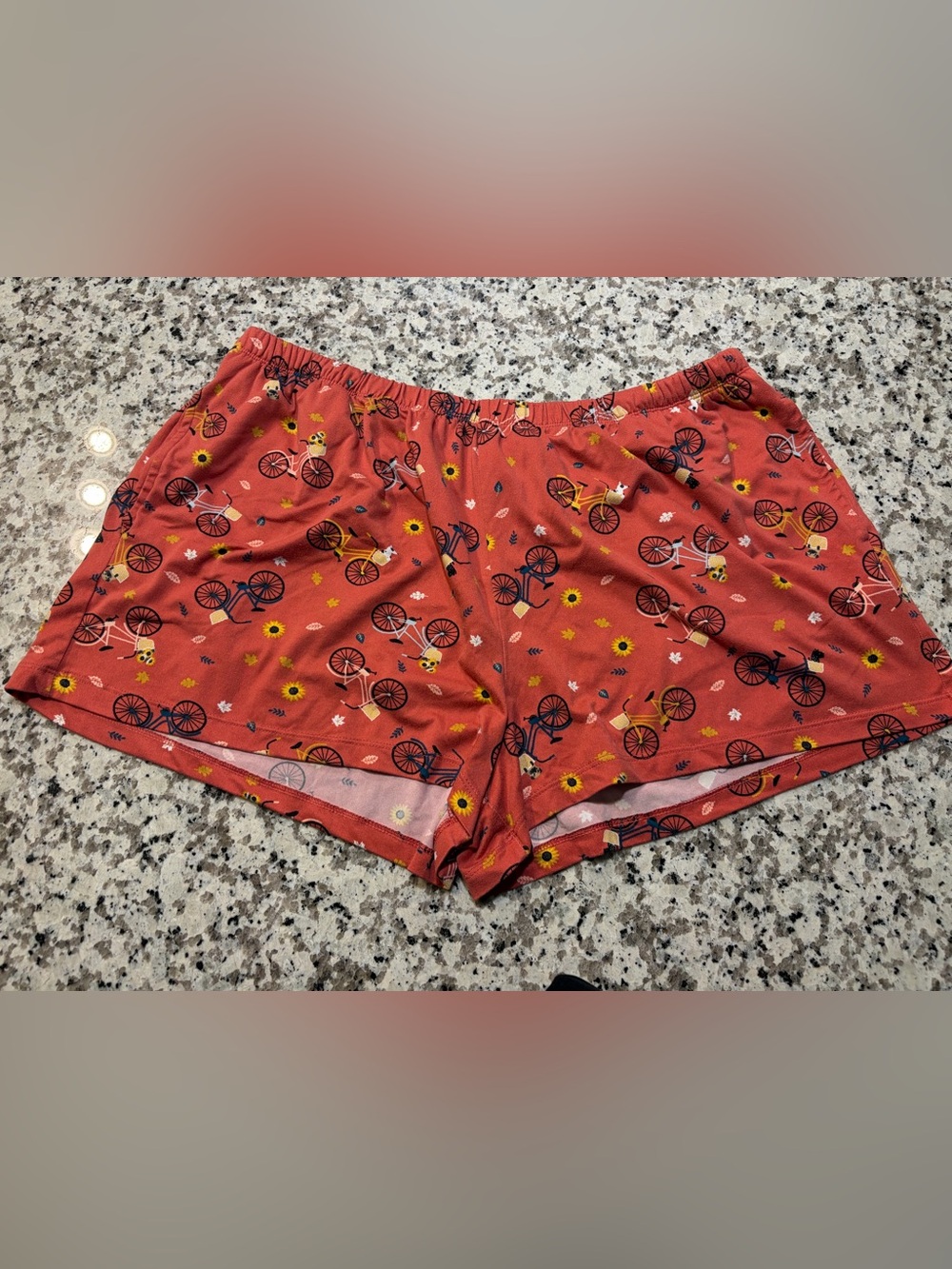 Women’s Coral Pug Puppy Daisy & Bicycle Print Sleep Shorts Pajamas